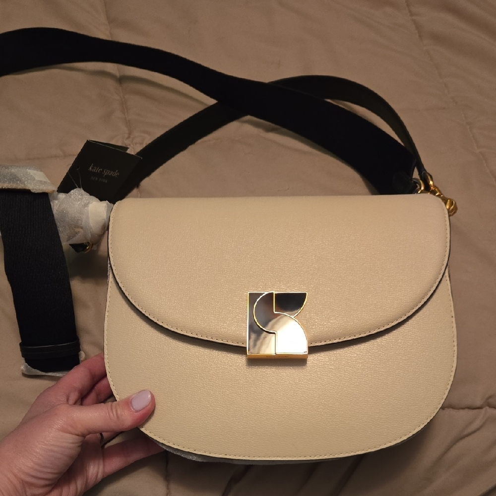 NWT kate spade Cream Leather Crossbody with Gold-Tone Logo Clasp
